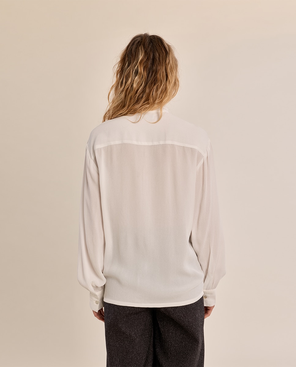 Camisa de mujer de manga larga con lazada - Molly Bracken - Crudo Crudo-3