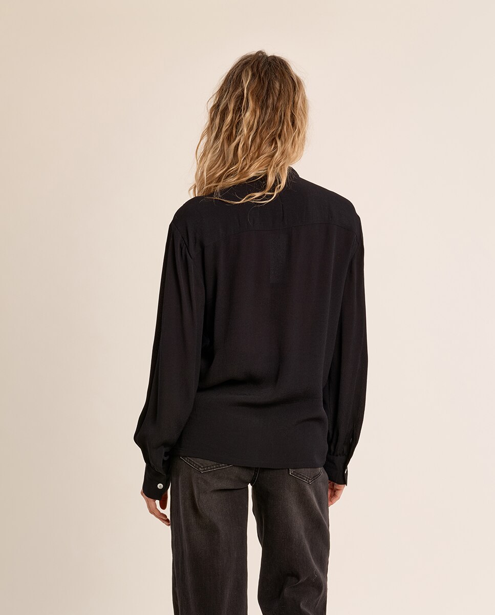 Camisa de mujer de manga larga con lazada - Molly Bracken - Negro Negro-4