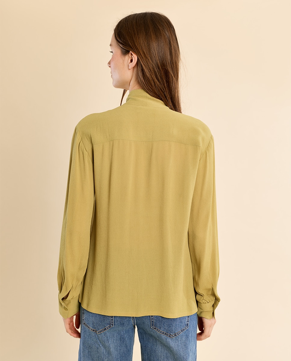 Camisa de mujer de manga larga con lazada - Molly Bracken - Verde Verde-4
