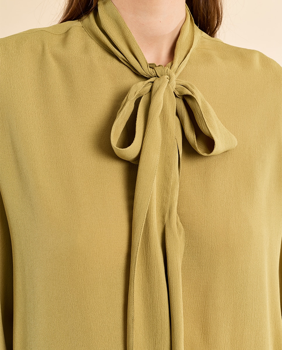 Camisa de mujer de manga larga con lazada - Molly Bracken - Verde Verde-5
