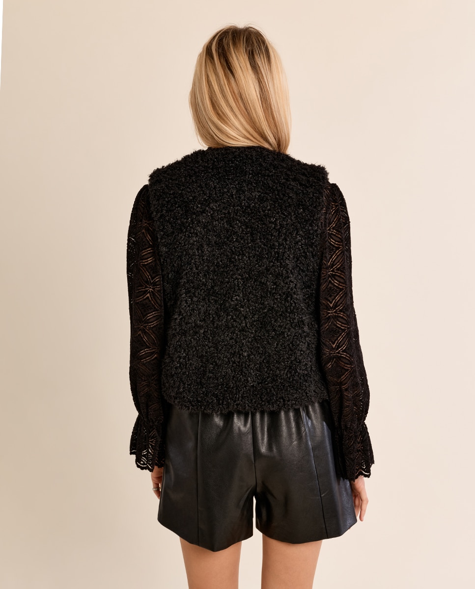 Chaleco de mujer corto en tejido de peluche - Molly Bracken - Negro Negro-4