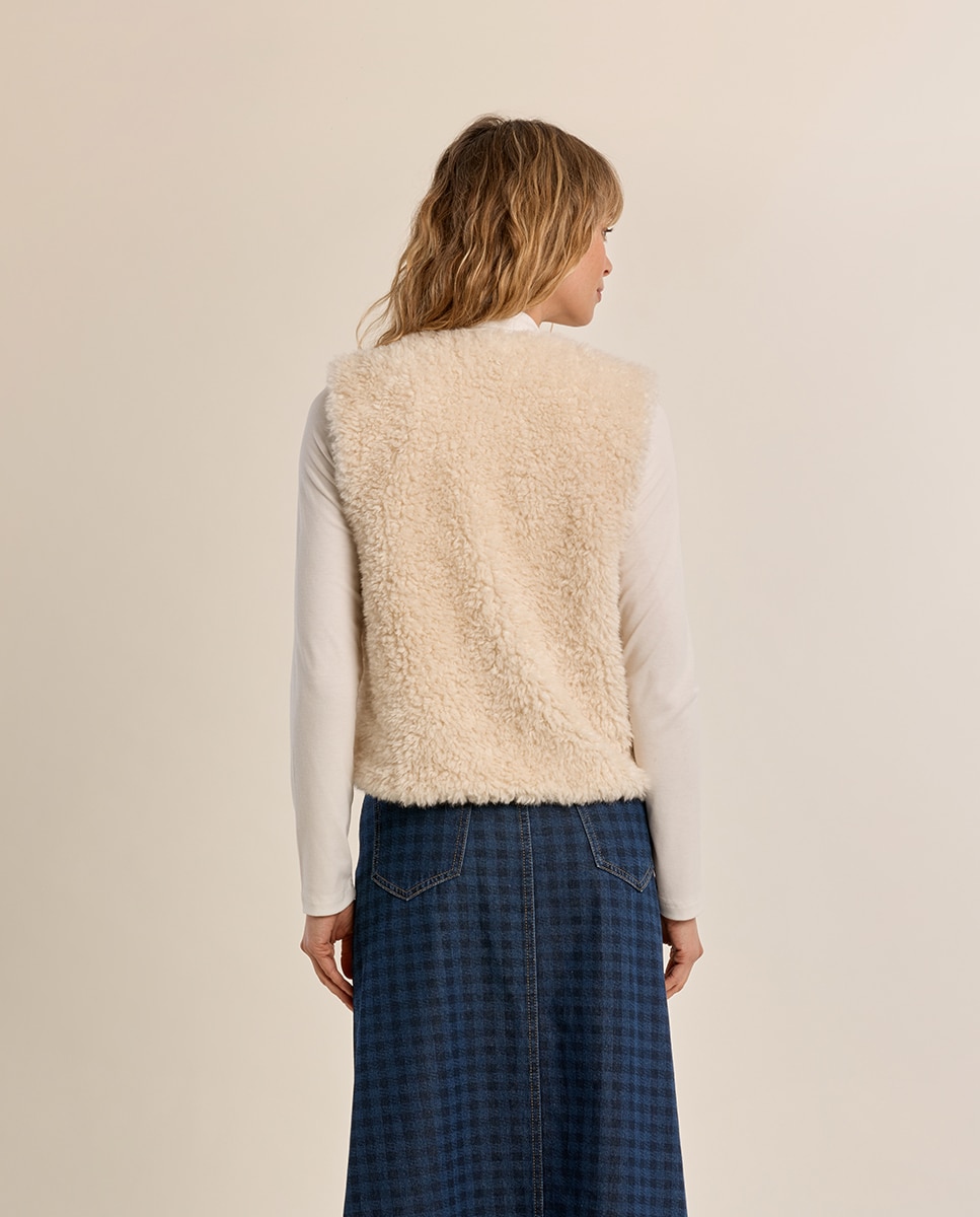 Chaleco de mujer corto en tejido de peluche - Molly Bracken - Crudo Crudo-3