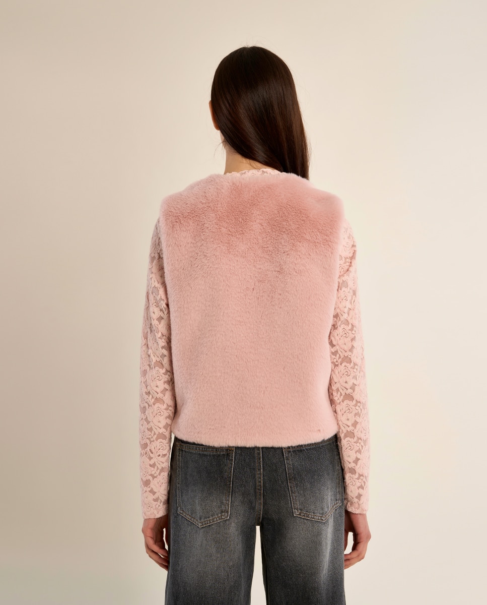 Chaleco de mujer corto en tejido de peluche - Molly Bracken - Rosa Rosa-4