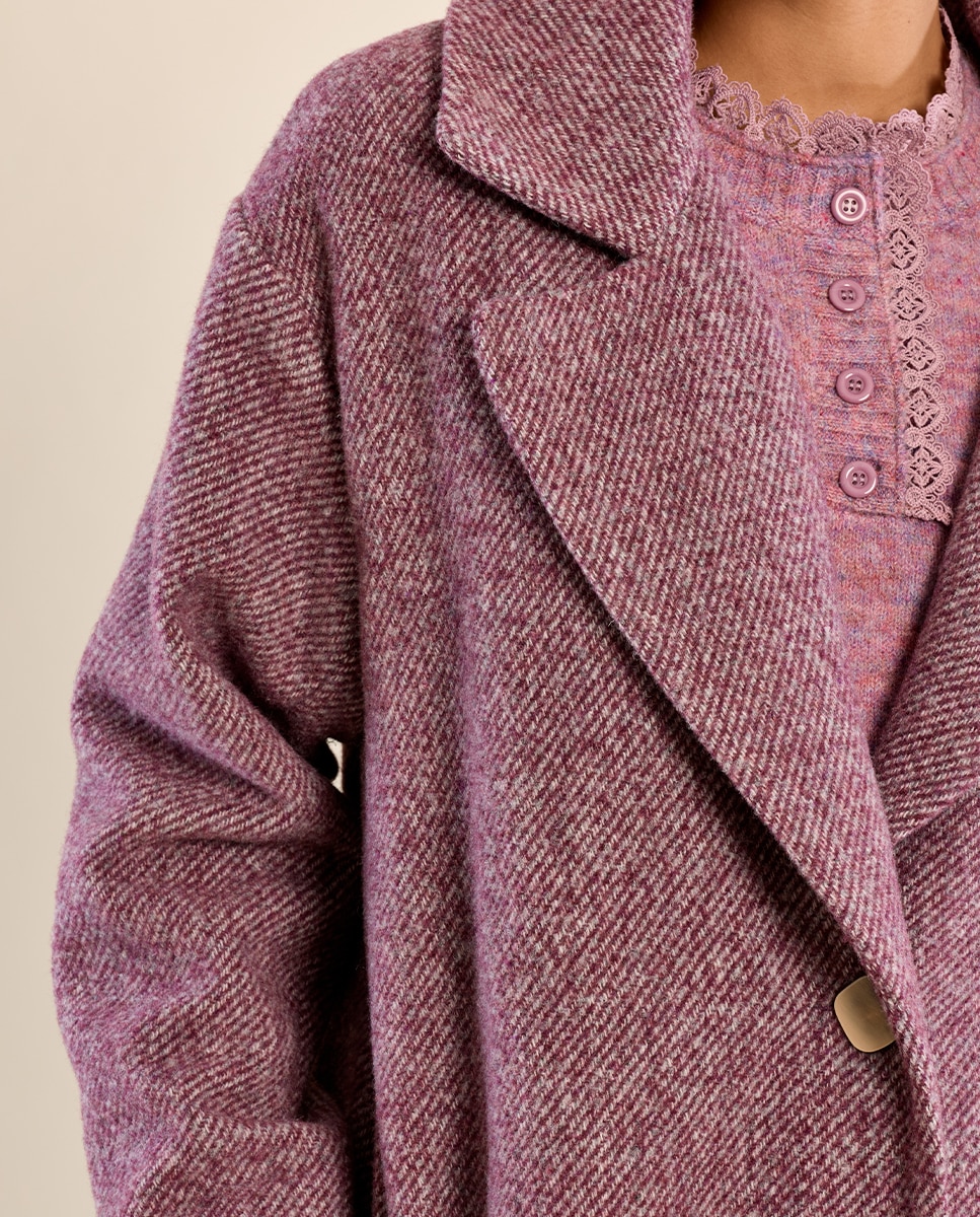 Abrigo de mujer de manga larga con estampado - Molly Bracken - Morado Morado-5