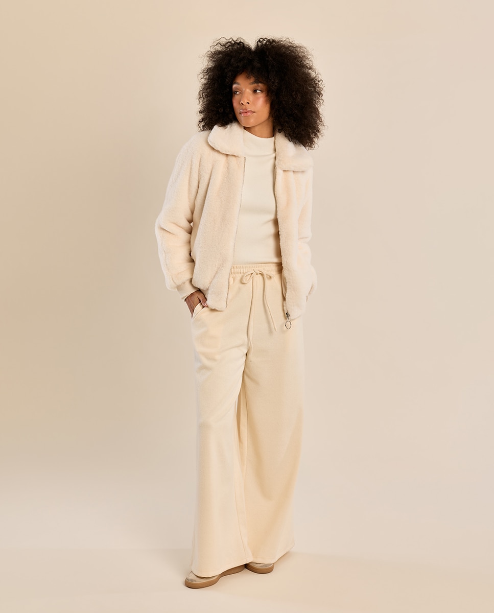 Chaqueta de mujer de manga larga de peluche - Molly Bracken - Crema Crema-1