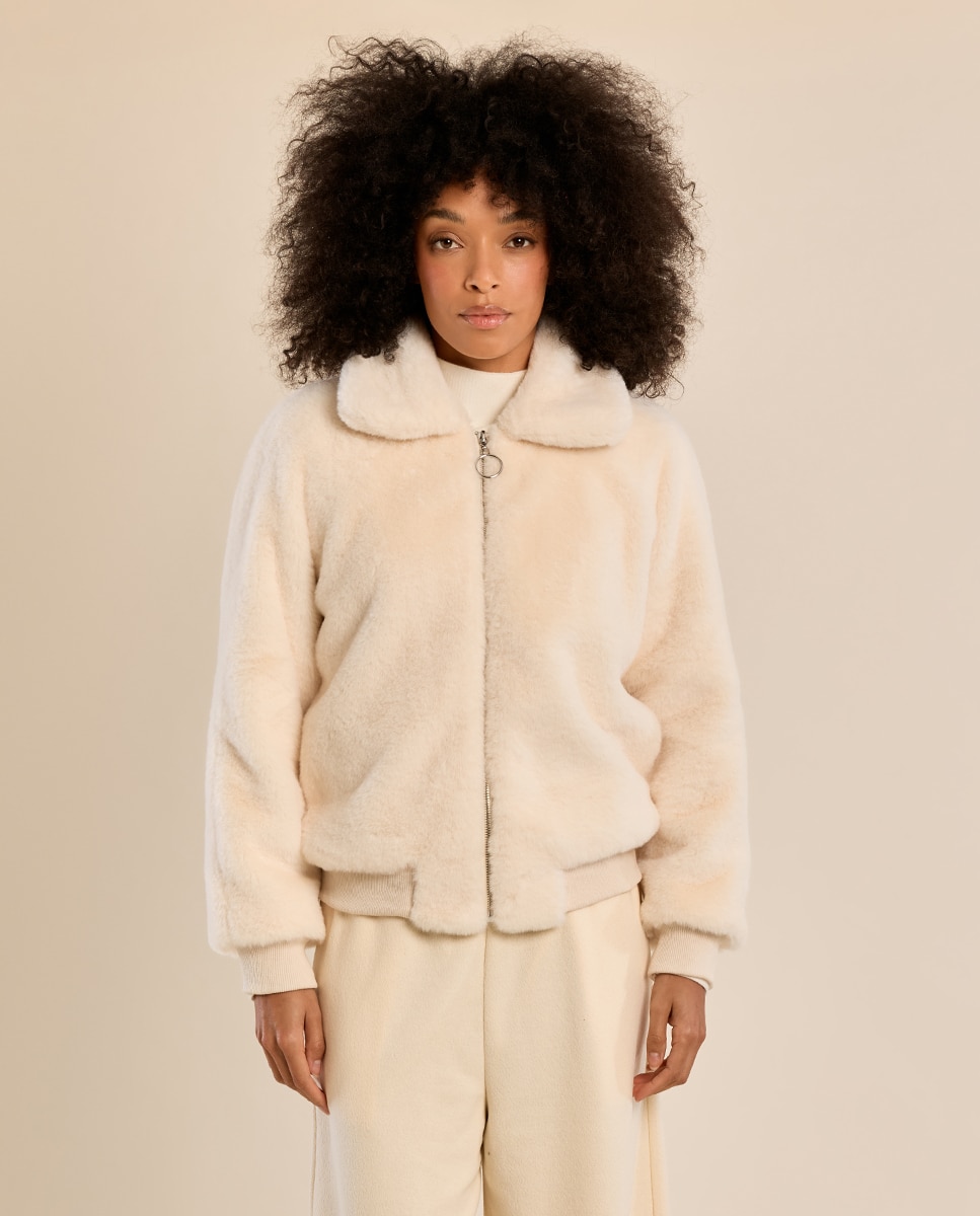 Chaqueta de mujer de manga larga de peluche - Molly Bracken - Crema Crema-2