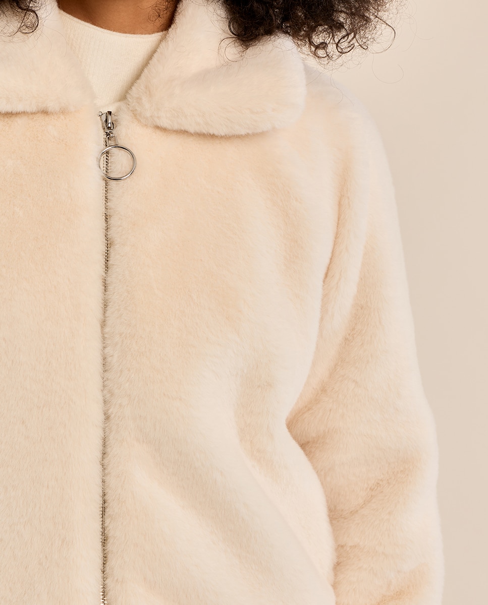 Chaqueta de mujer de manga larga de peluche - Molly Bracken - Crema Crema-5