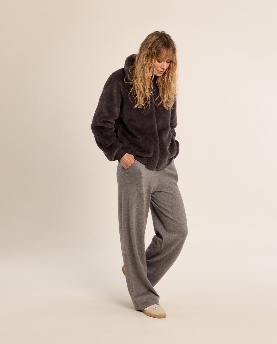Chaqueta de mujer de manga larga de peluche - Molly Bracken - Gris Gris-1