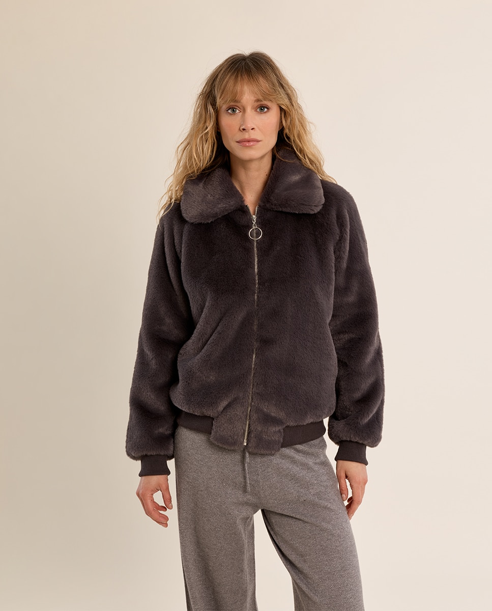Chaqueta de mujer de manga larga de peluche - Molly Bracken - Gris Gris-2