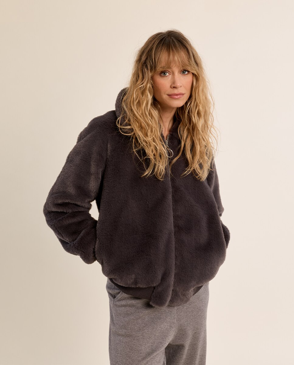 Chaqueta de mujer de manga larga de peluche - Molly Bracken - Gris Gris-3