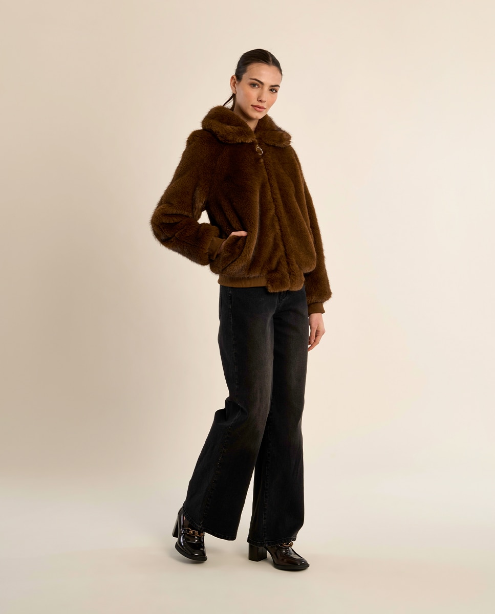 Chaqueta de mujer de manga larga de peluche - Molly Bracken - Marrón Marrón-1