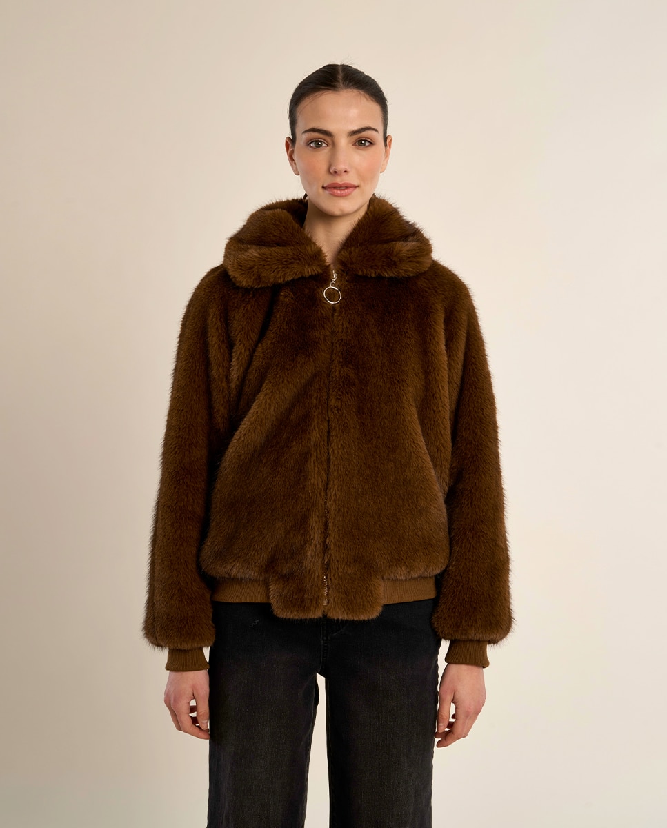 Chaqueta de mujer de manga larga de peluche - Molly Bracken - Marrón Marrón-2