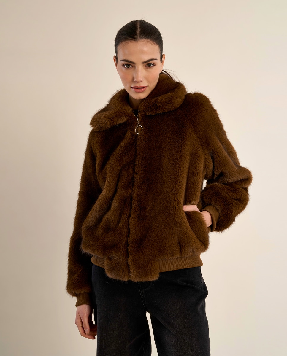 Chaqueta de mujer de manga larga de peluche - Molly Bracken - Marrón Marrón-3