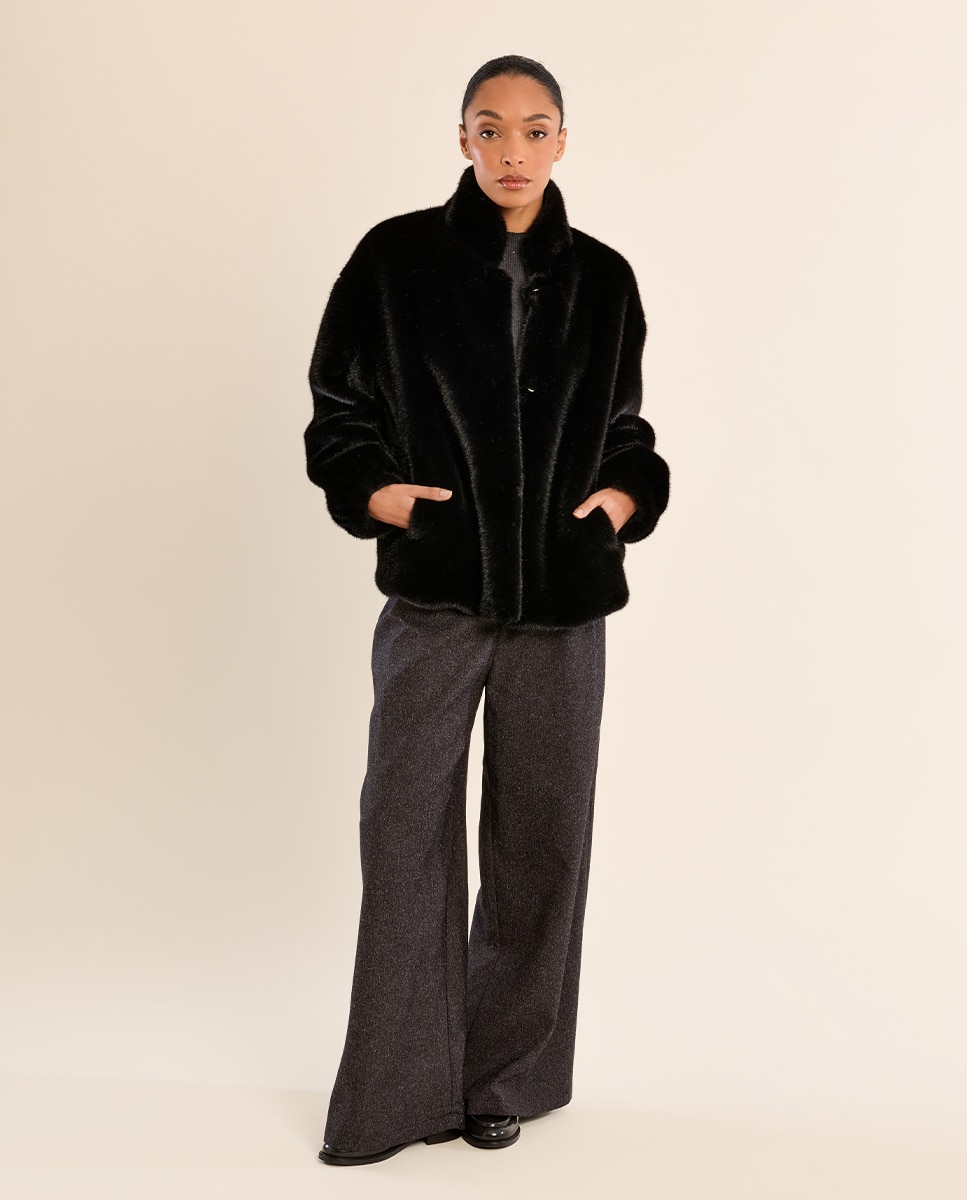 Chaqueta de mujer de manga larga de peluche - Molly Bracken - Negro Negro-1