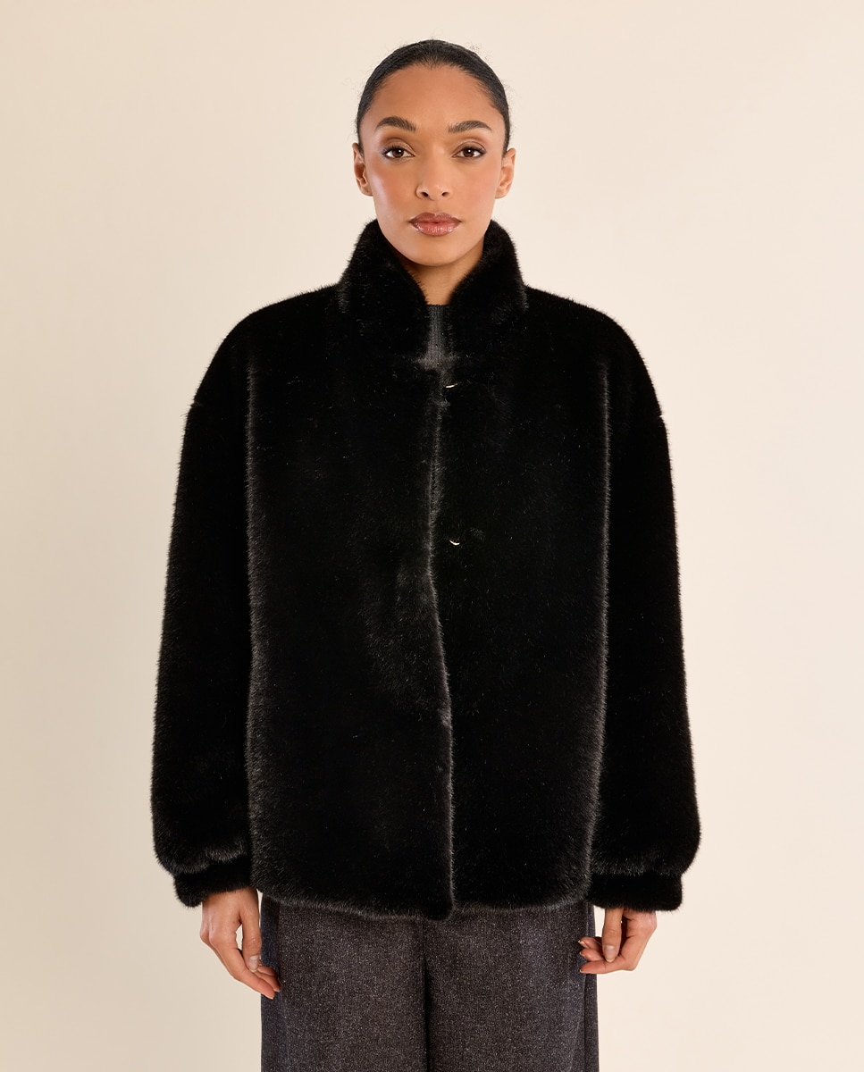 Chaqueta de mujer de manga larga de peluche - Molly Bracken - Negro Negro-2