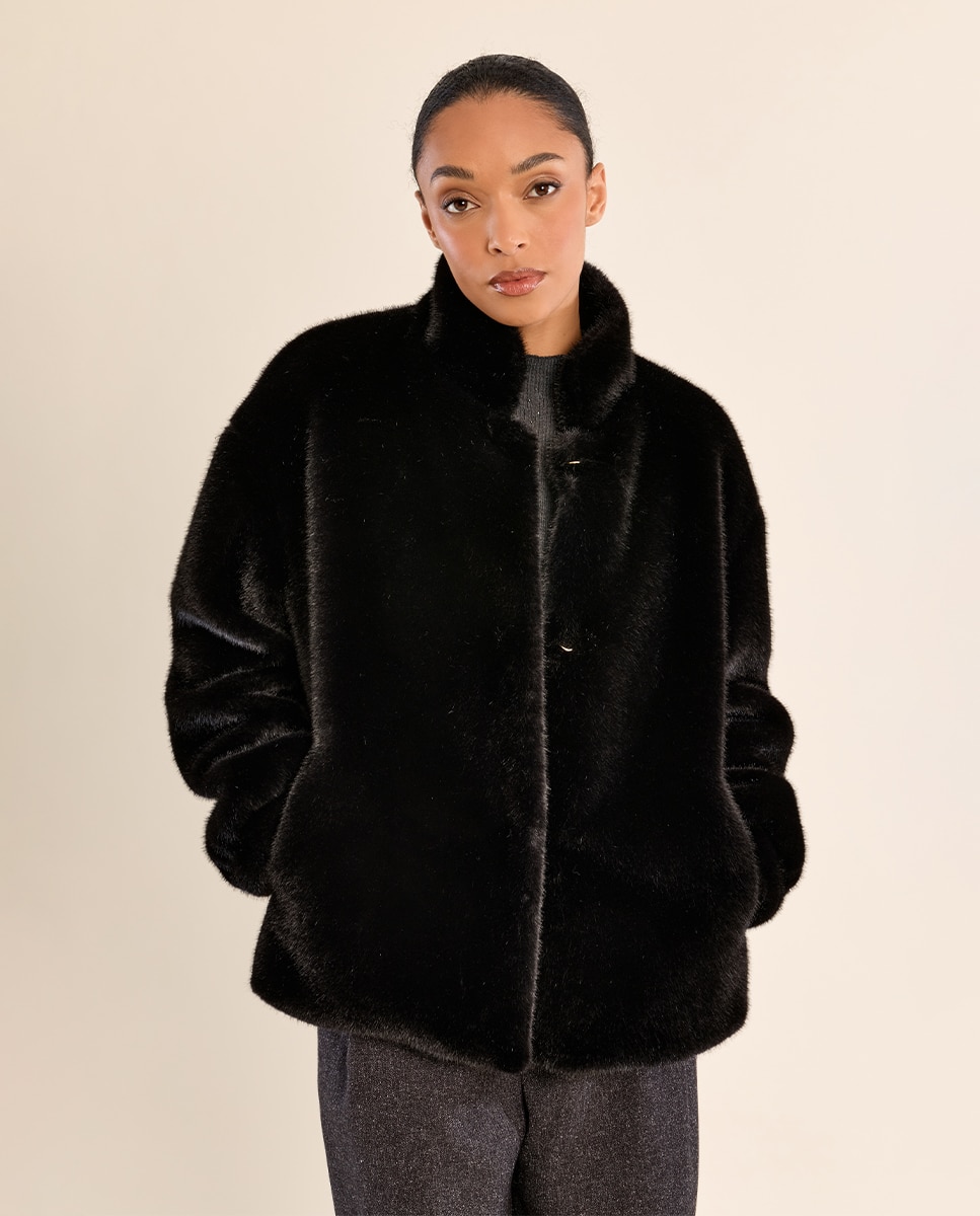 Chaqueta de mujer de manga larga de peluche - Molly Bracken - Negro Negro-3