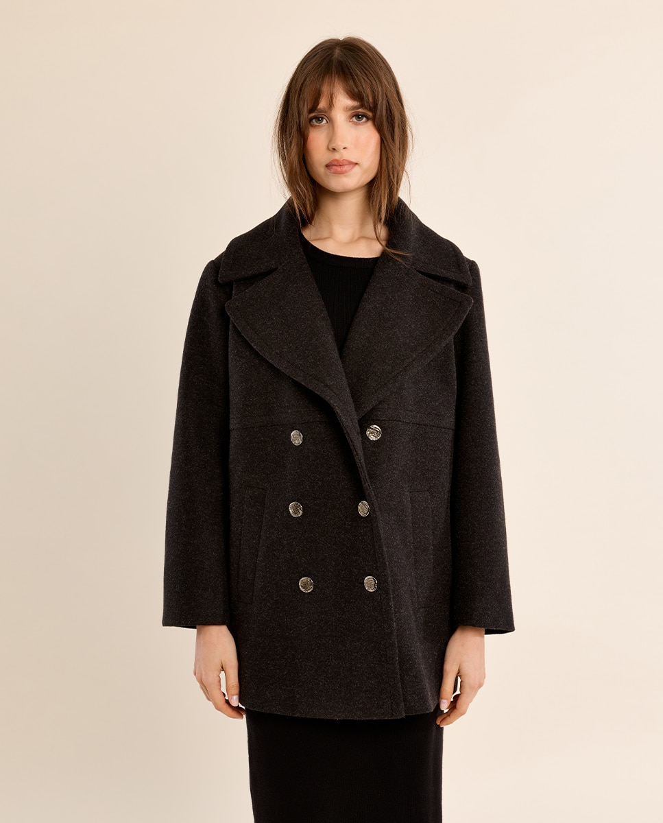 Abrigo de mujer corto con cuello y solapa - Molly Bracken - Negro Negro-2