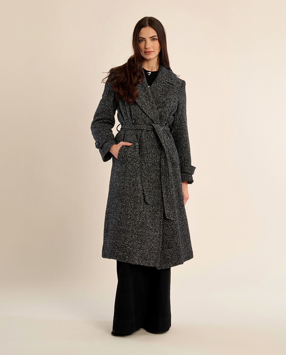 Abrigo de mujer largo con cuello y solapa - Molly Bracken - Negro Negro-1