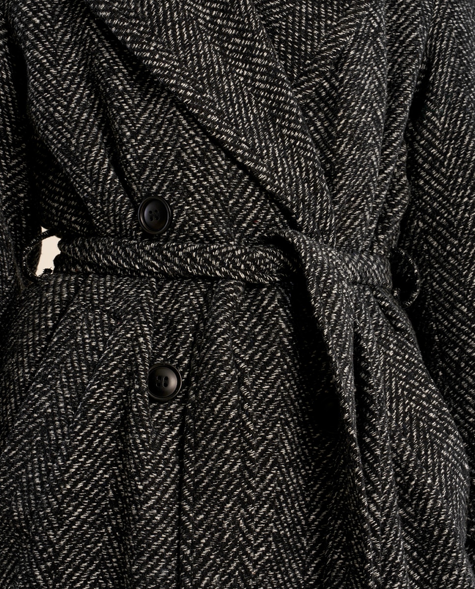 Abrigo de mujer largo con cuello y solapa - Molly Bracken - Negro Negro-4