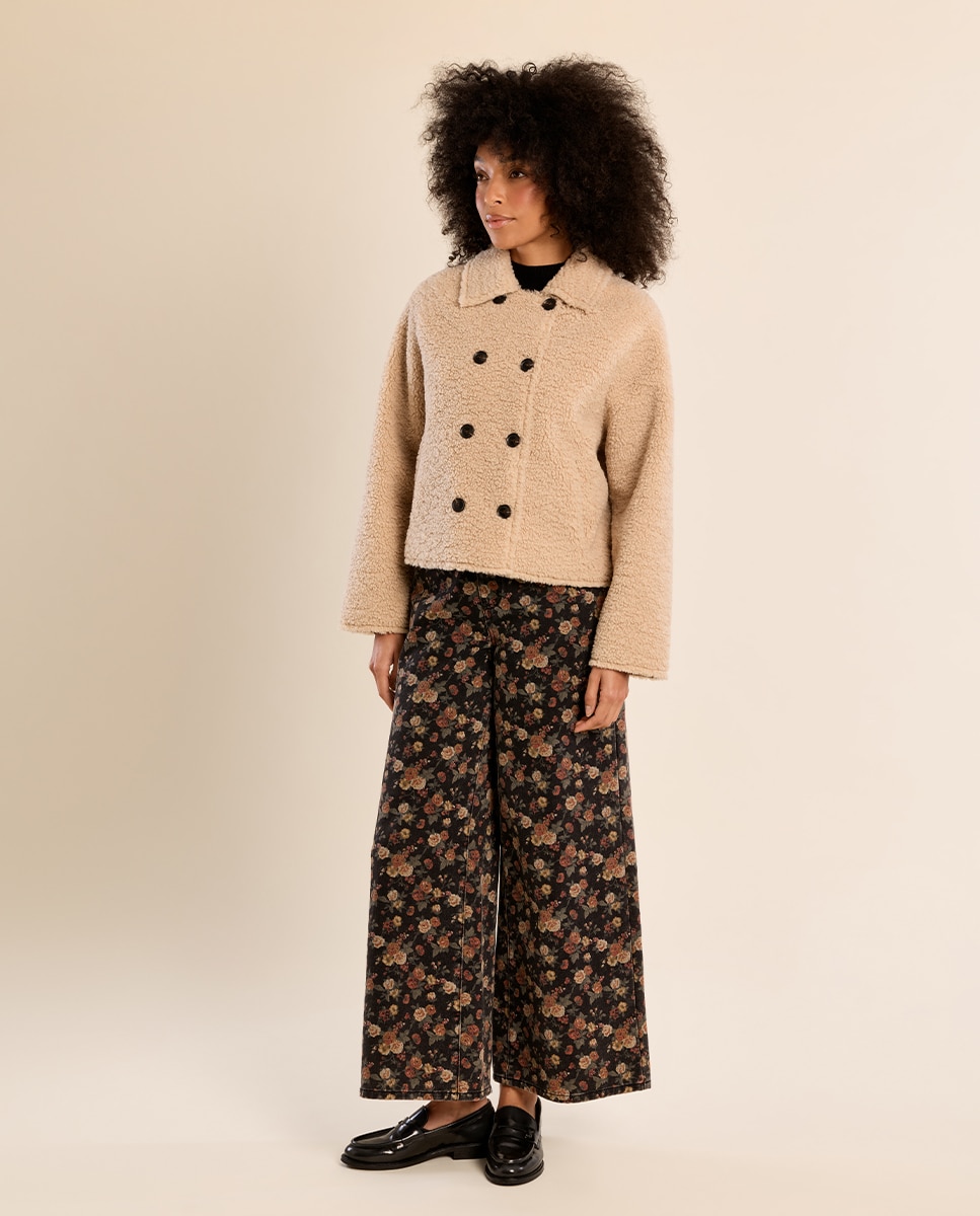 Abrigo de mujer de manga larga de borreguito - Molly Bracken - Beige Beige-1