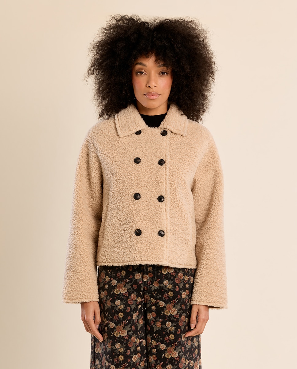 Abrigo de mujer de manga larga de borreguito - Molly Bracken - Beige Beige-2