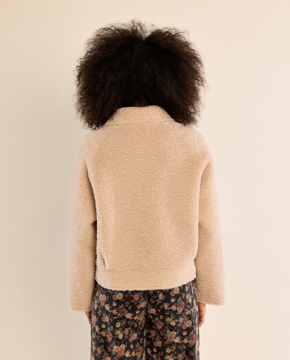 Abrigo de mujer de manga larga de borreguito - Molly Bracken - Beige Beige-4