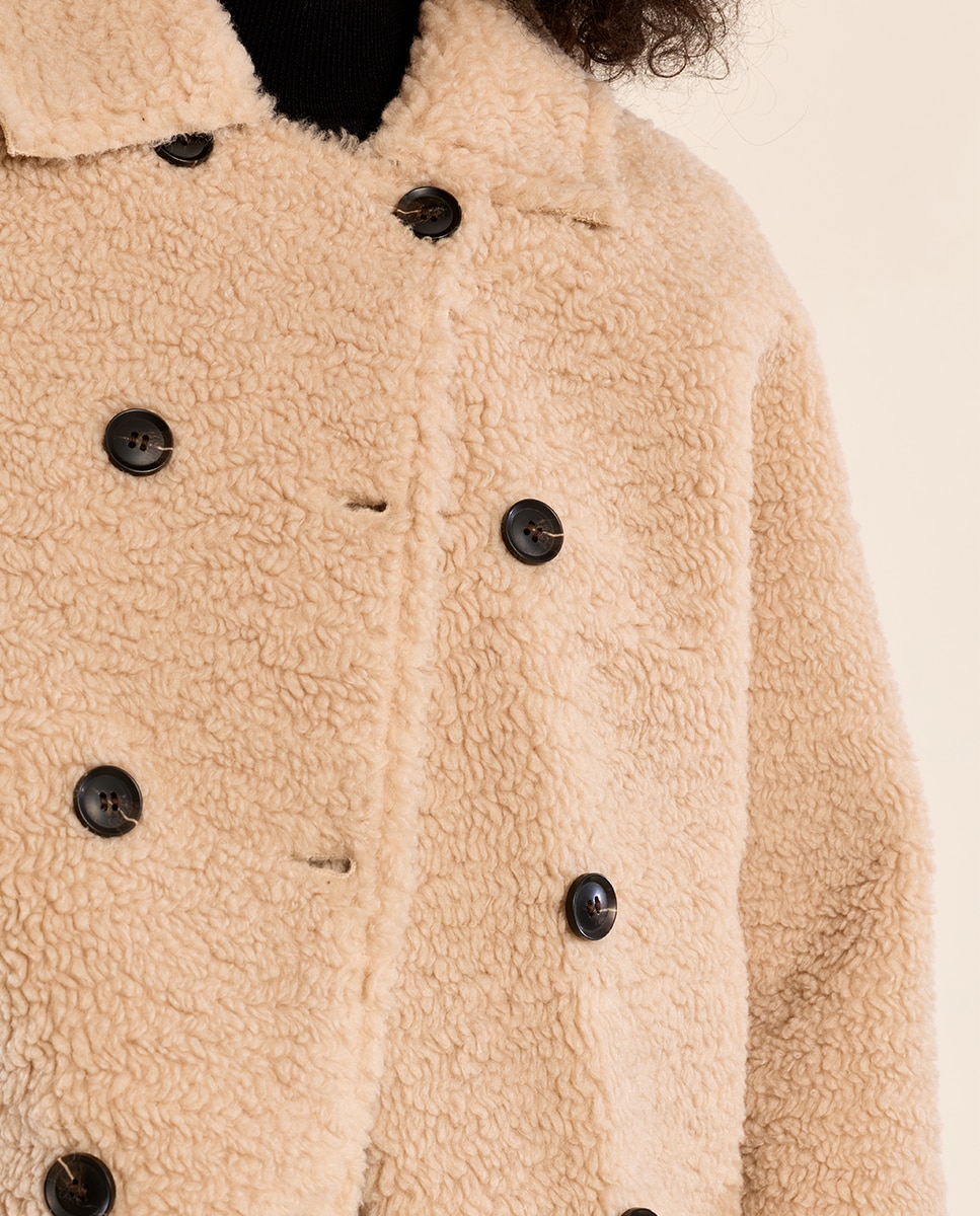 Abrigo de mujer de manga larga de borreguito - Molly Bracken - Beige Beige-5