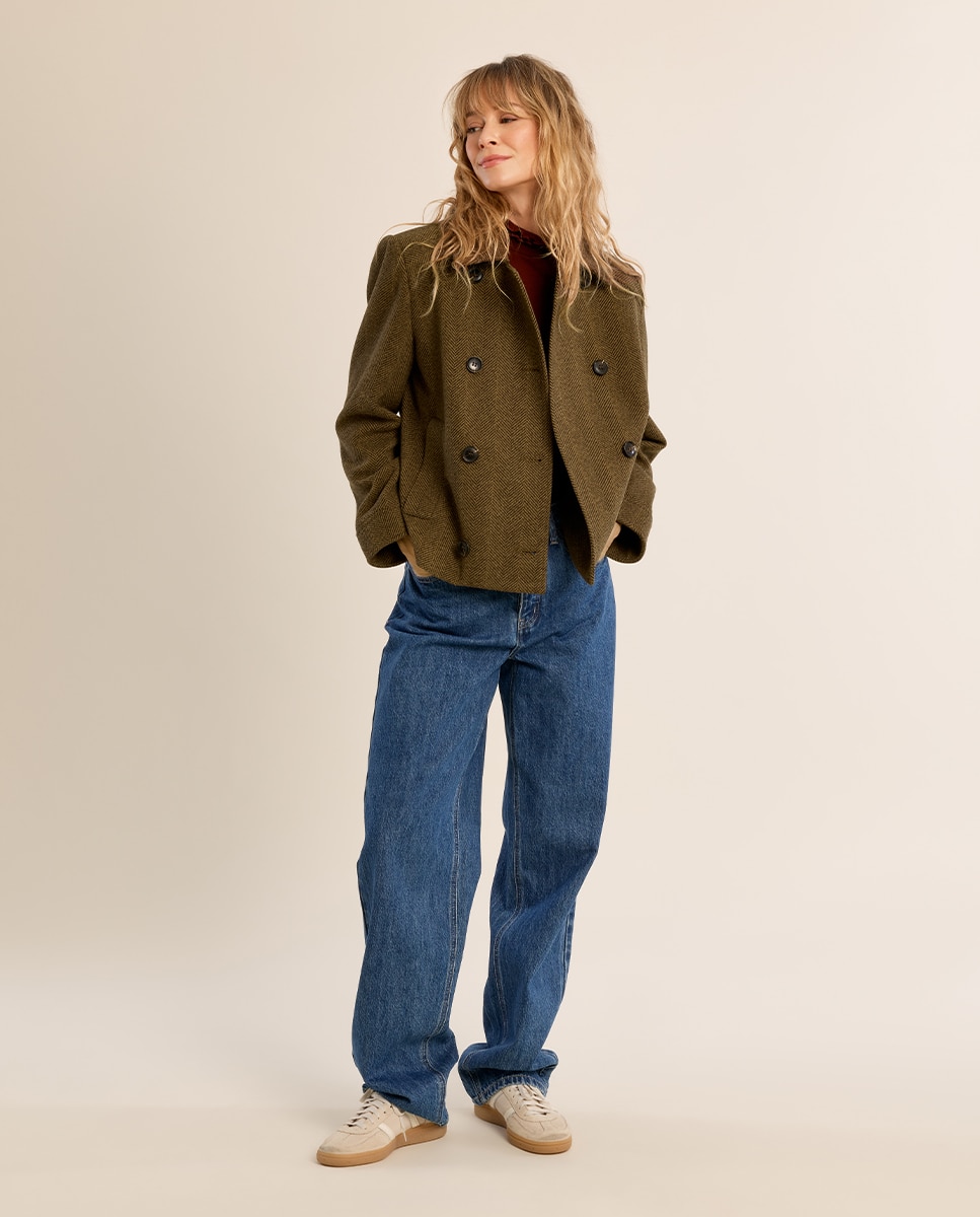 Chaqueta de mujer de doble botonadura con estampado - Molly Bracken - Kaki Kaki-1