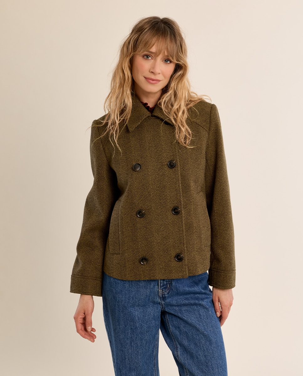 Chaqueta de mujer de doble botonadura con estampado - Molly Bracken - Kaki Kaki-2