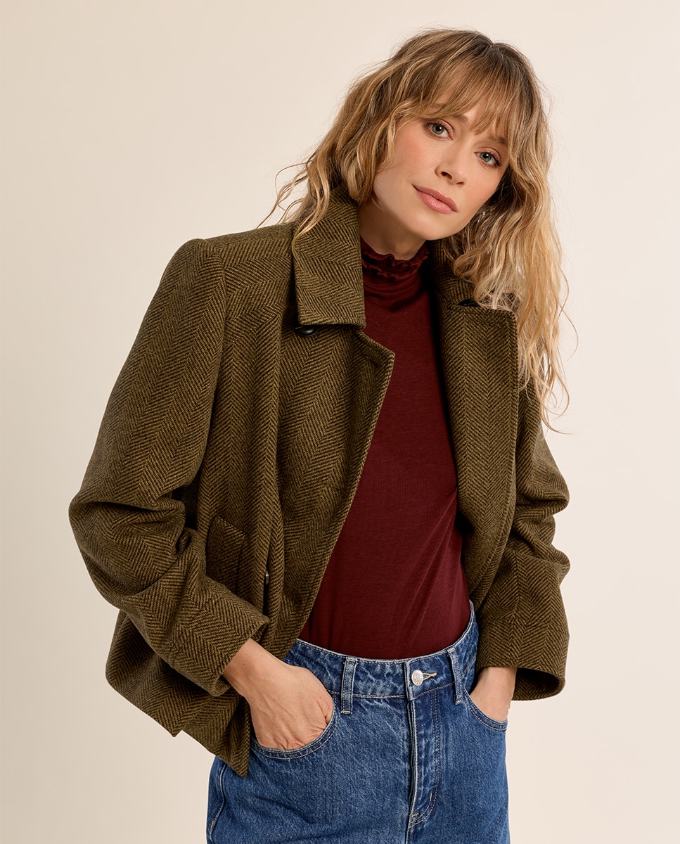 Chaqueta de mujer de doble botonadura con estampado - Molly Bracken - Kaki Kaki-3