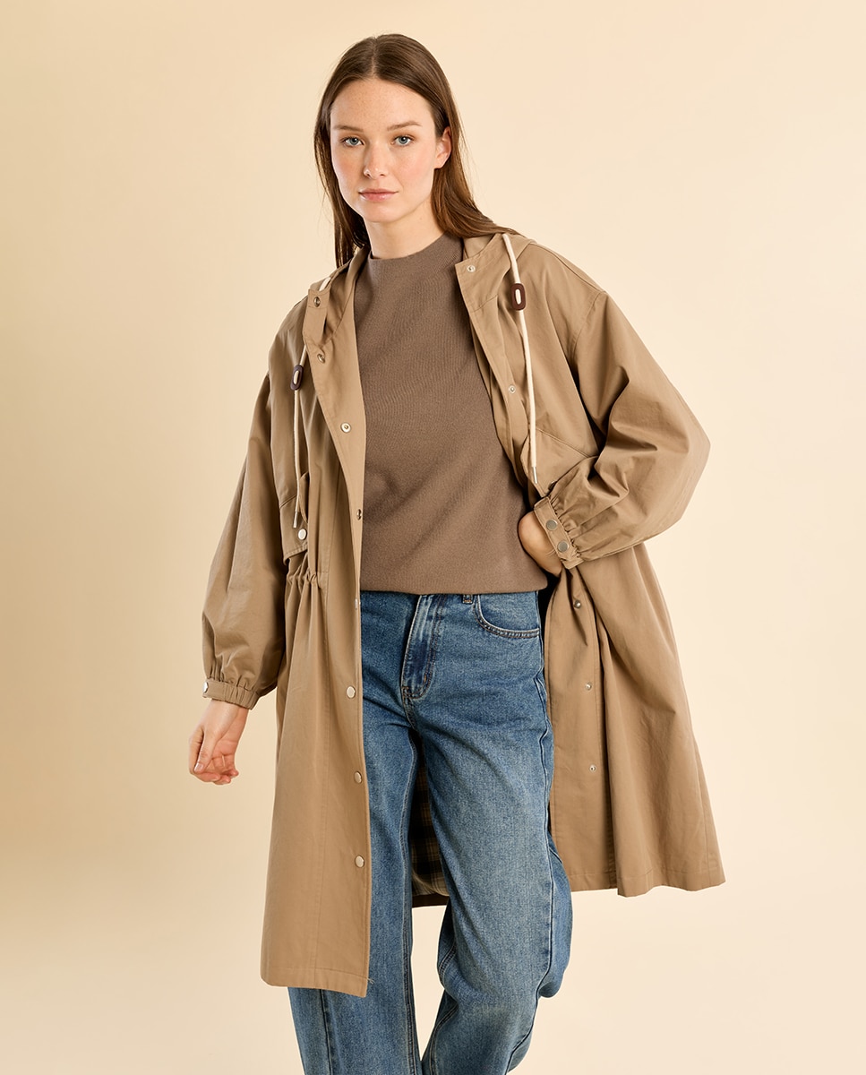 Gabardina de mujer de manga larga con capucha - Molly Bracken - Kaki Kaki-3