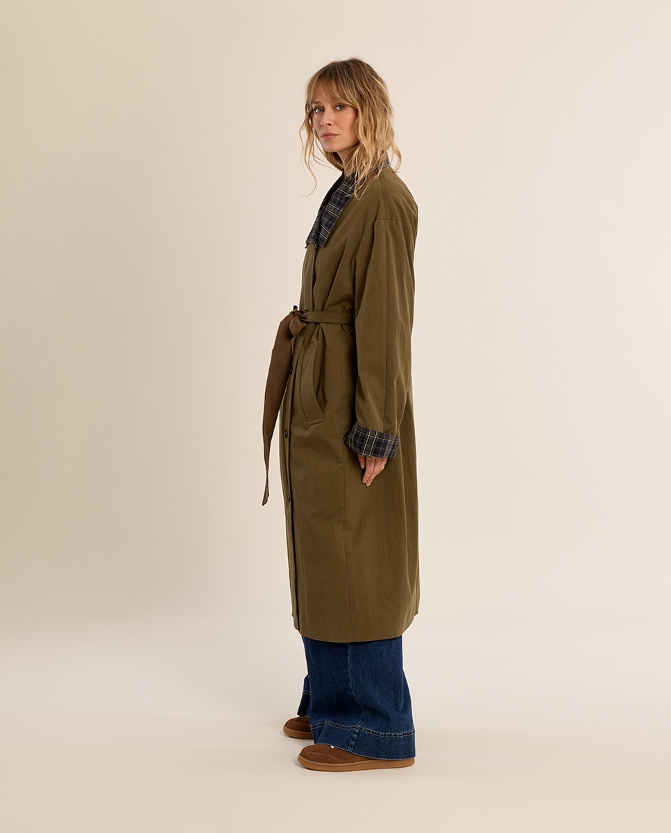 Gabardina de mujer larga con estampado - Molly Bracken - Marrón Marrón-1