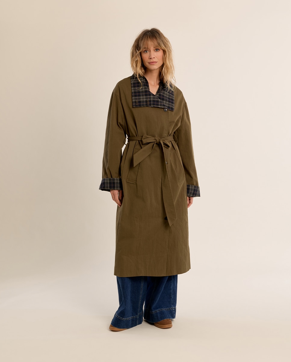 Gabardina de mujer larga con estampado - Molly Bracken - Marrón Marrón-2