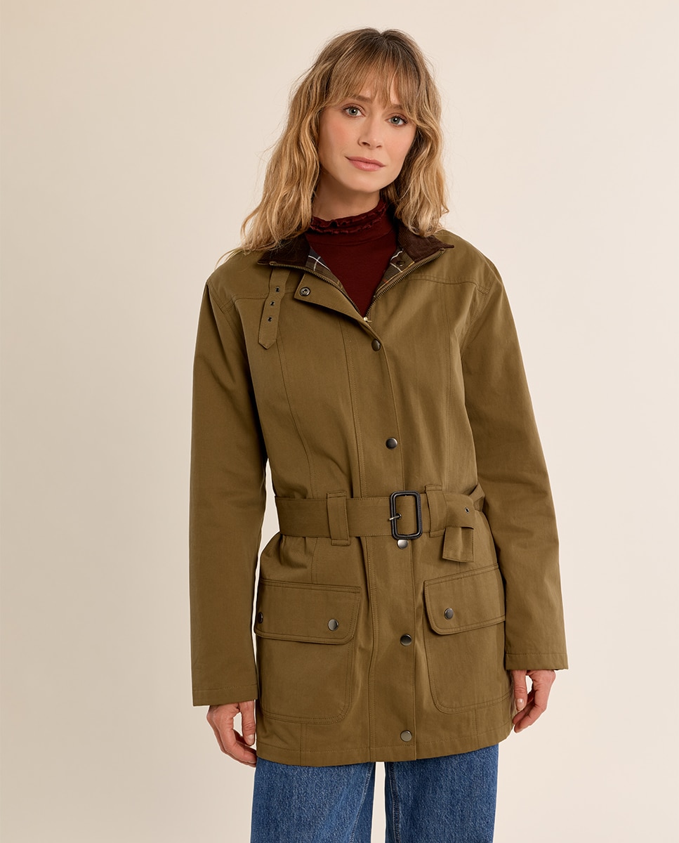 Parka de mujer con cuello solapa y cinturón - Molly Bracken - Kaki Kaki-2