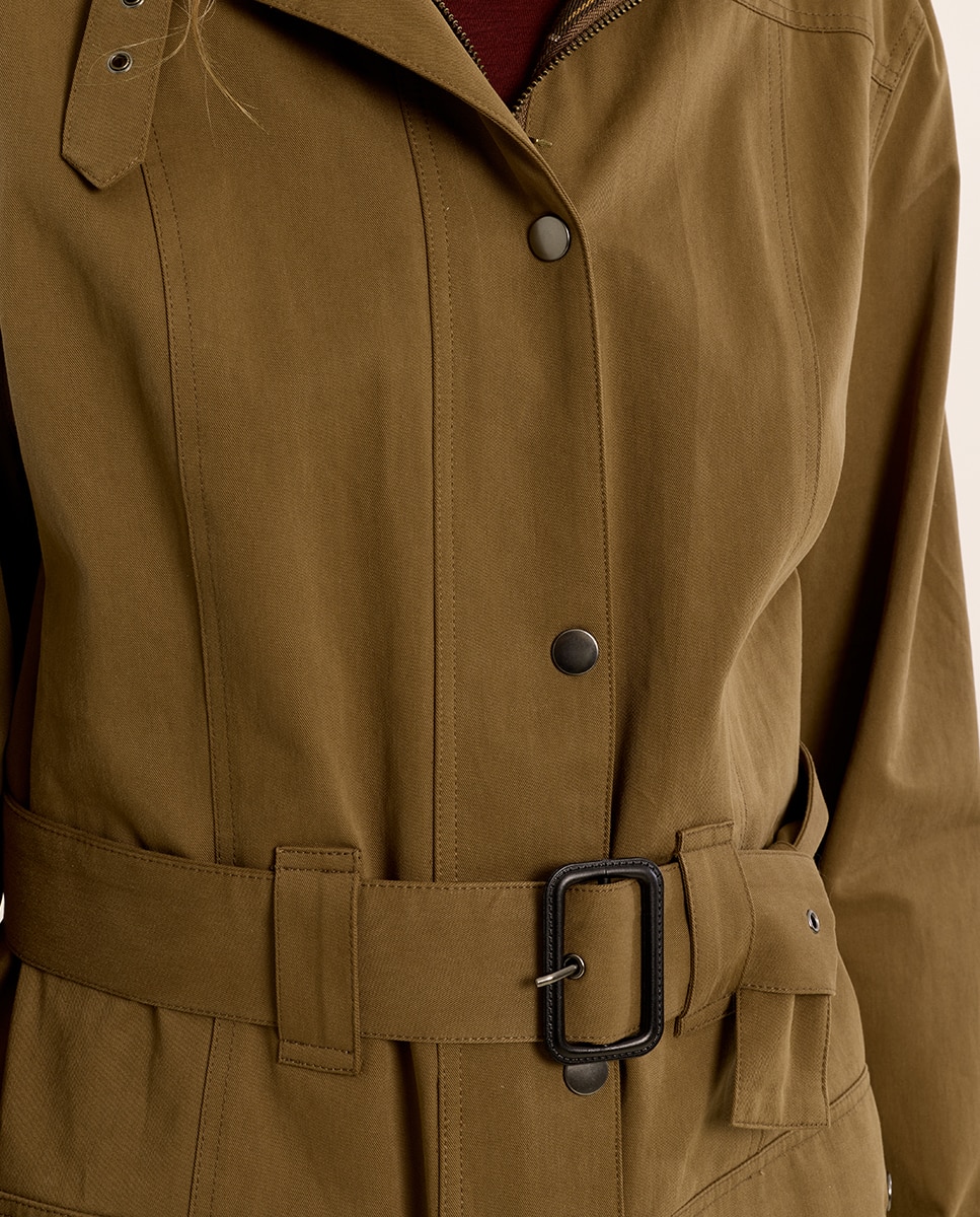 Parka de mujer con cuello solapa y cinturón - Molly Bracken - Kaki Kaki-5
