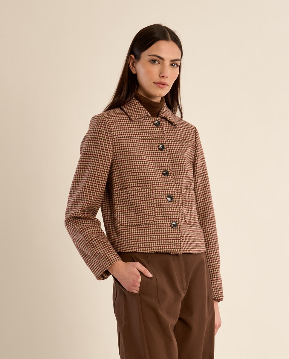 Abrigo de mujer corto con estampado - Molly Bracken - Burdeos Burdeos-3