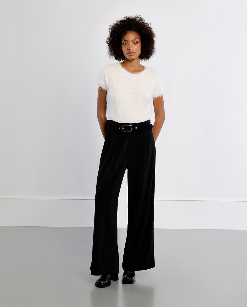 Pantalón de mujer largo tipo cullote con cinturón - Lili Sidonio - Negro Negro-3