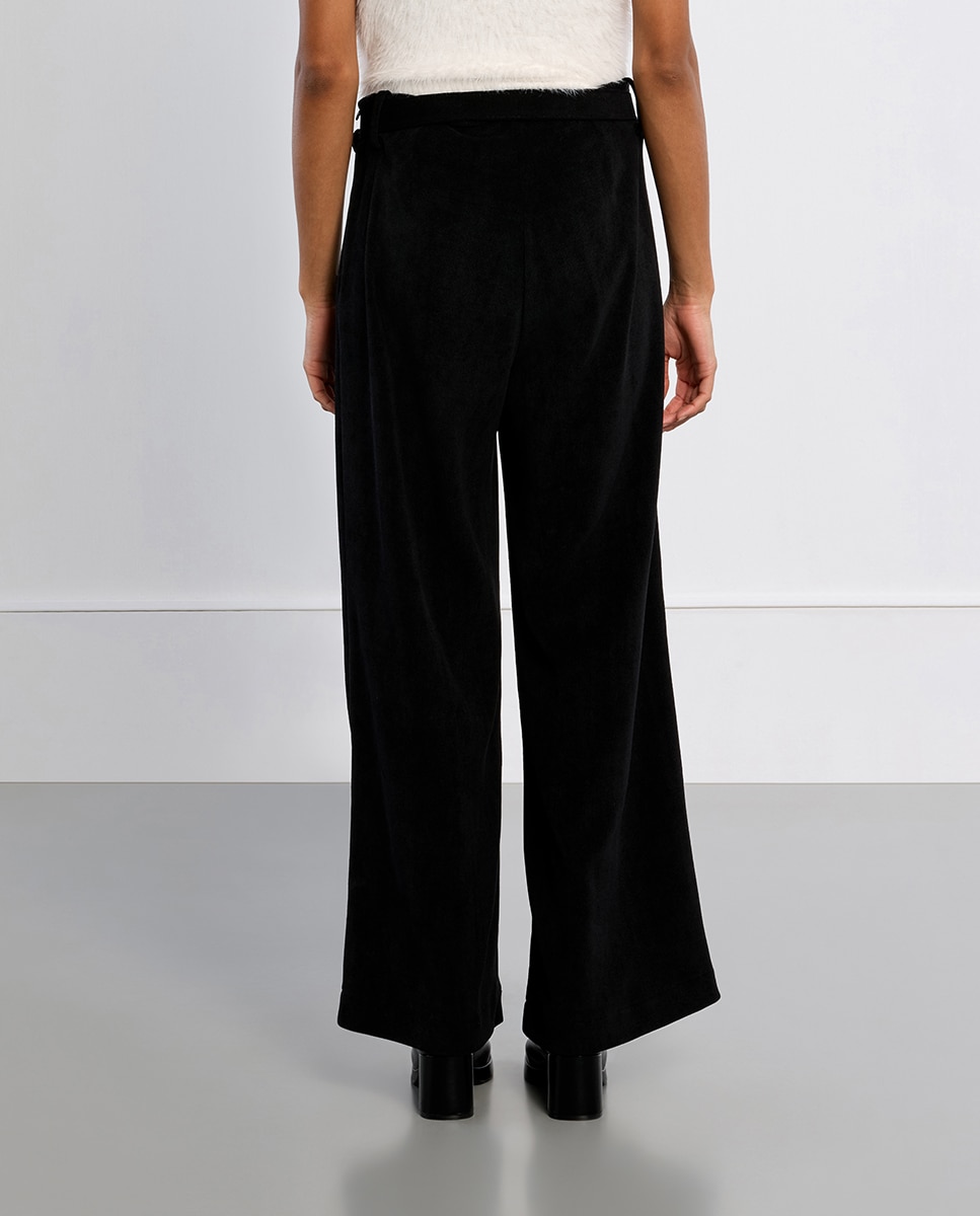Pantalón de mujer largo tipo cullote con cinturón - Lili Sidonio - Negro Negro-4
