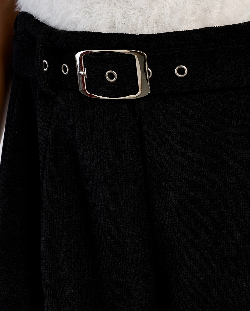 Pantalón de mujer largo tipo cullote con cinturón - Lili Sidonio - Negro Negro-5
