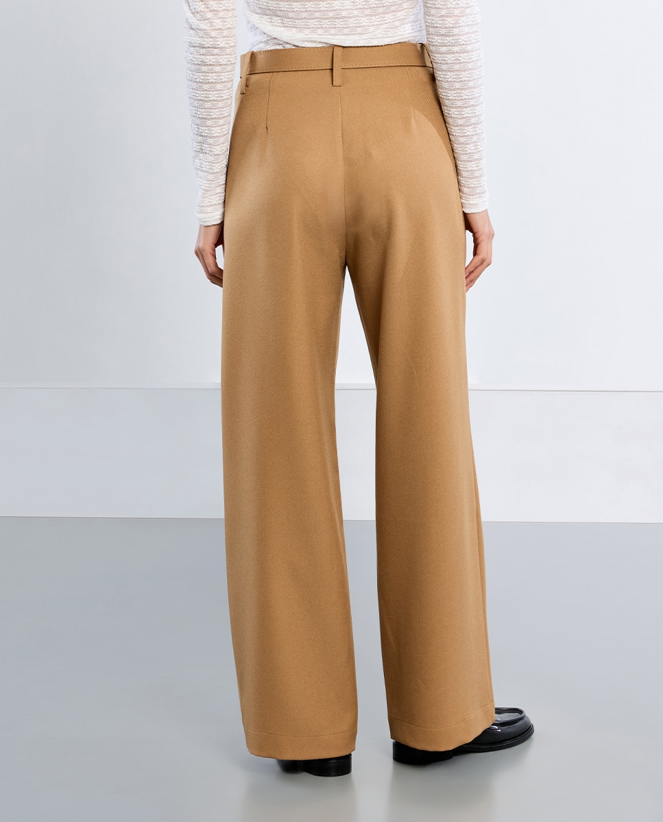 Pantalón de mujer largo tipo cullote con cinturón - Lili Sidonio - Beige Beige-4