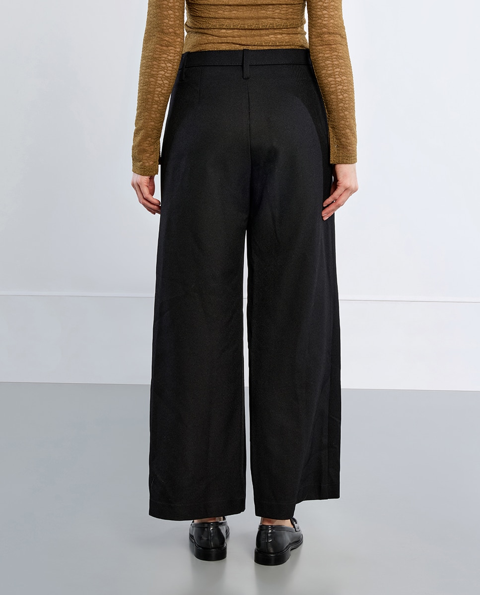 Pantalón de mujer largo tipo cullote con cinturón - Lili Sidonio - Negro Negro-4