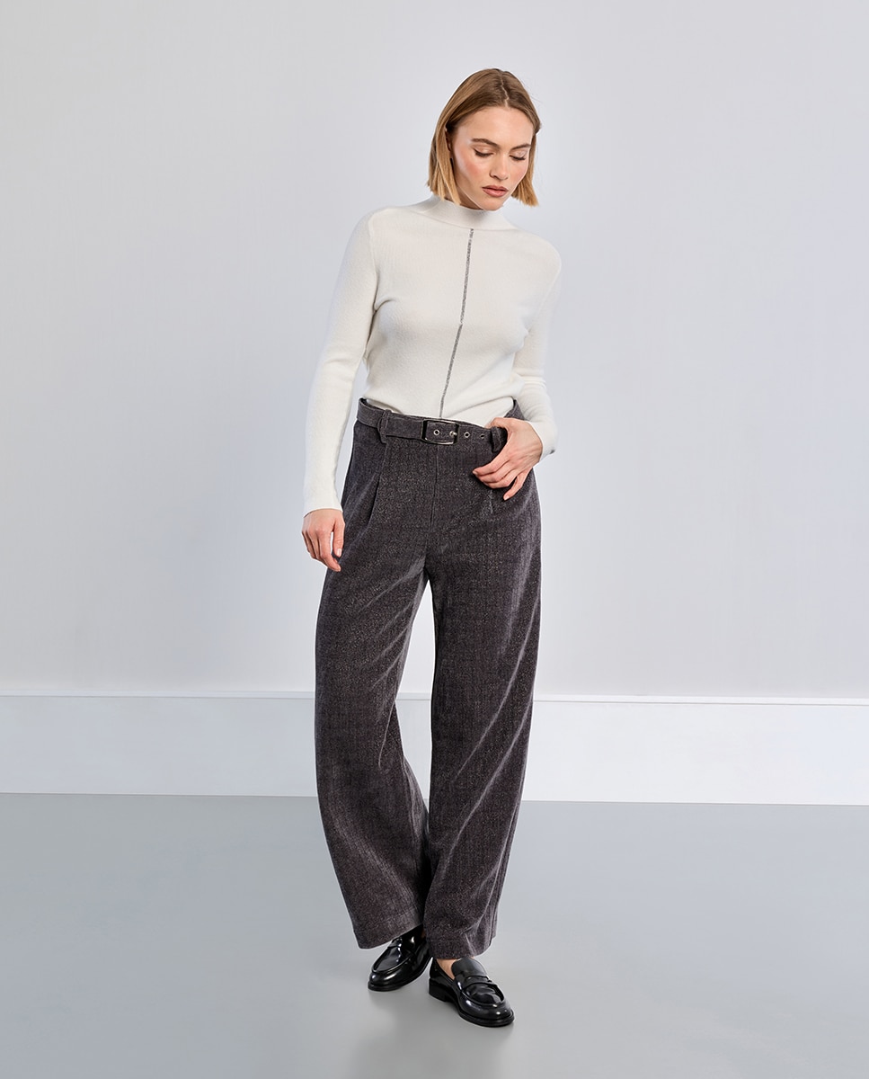 Pantalón de mujer largo tipo cullote con cinturón - Lili Sidonio - Gris Gris-1