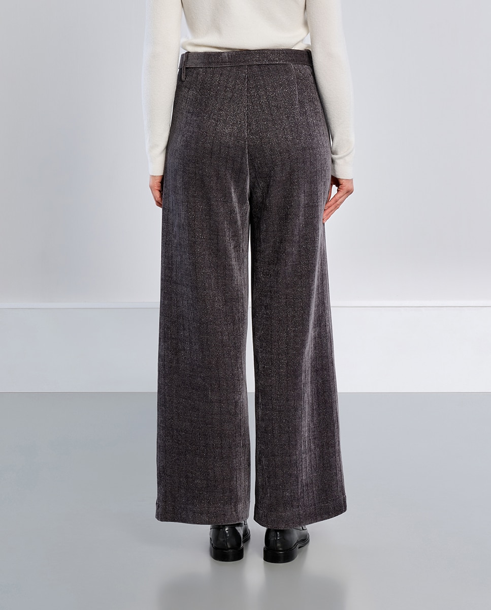 Pantalón de mujer largo tipo cullote con cinturón - Lili Sidonio - Gris Gris-4