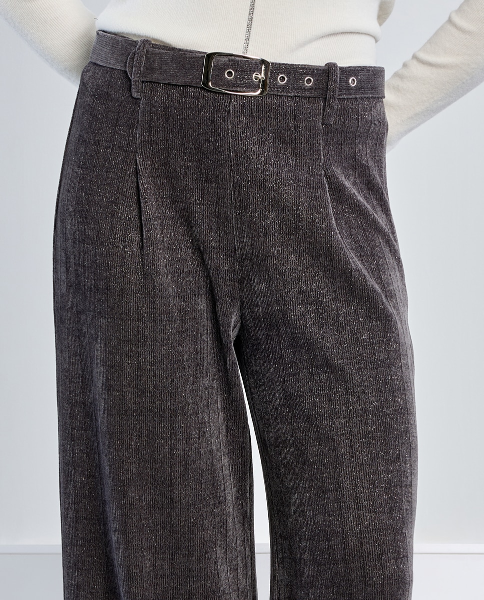 Pantalón de mujer largo tipo cullote con cinturón - Lili Sidonio - Gris Gris-5