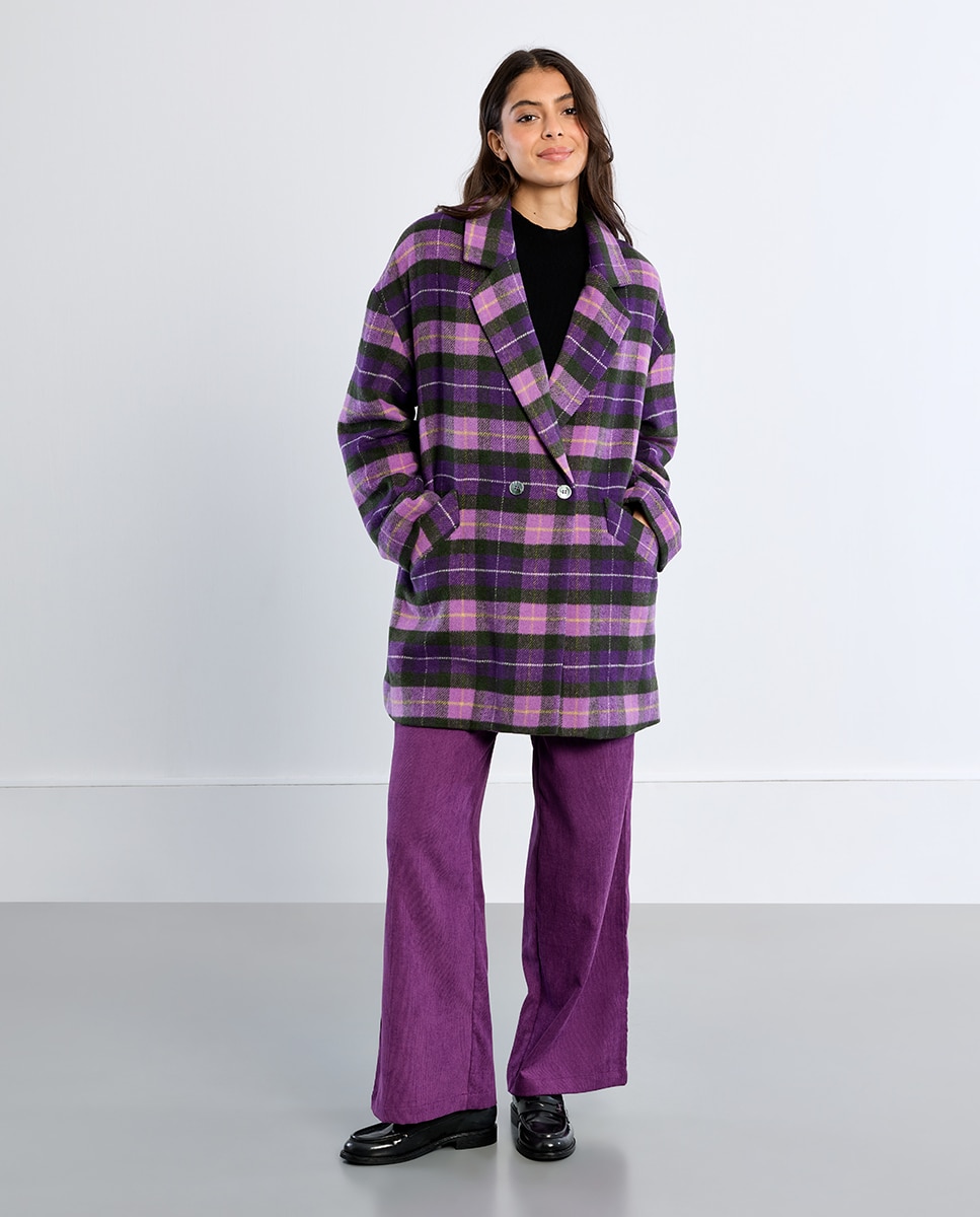 Abrigo de mujer con estampado y doble botonadura - Lili Sidonio - Violeta Violeta-1