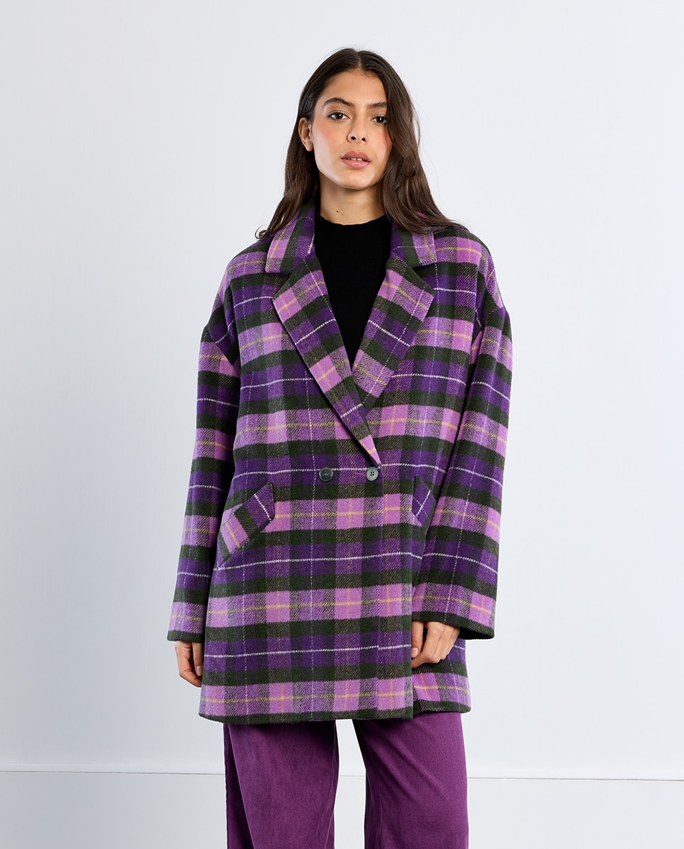 Abrigo de mujer con estampado y doble botonadura - Lili Sidonio - Violeta Violeta-2