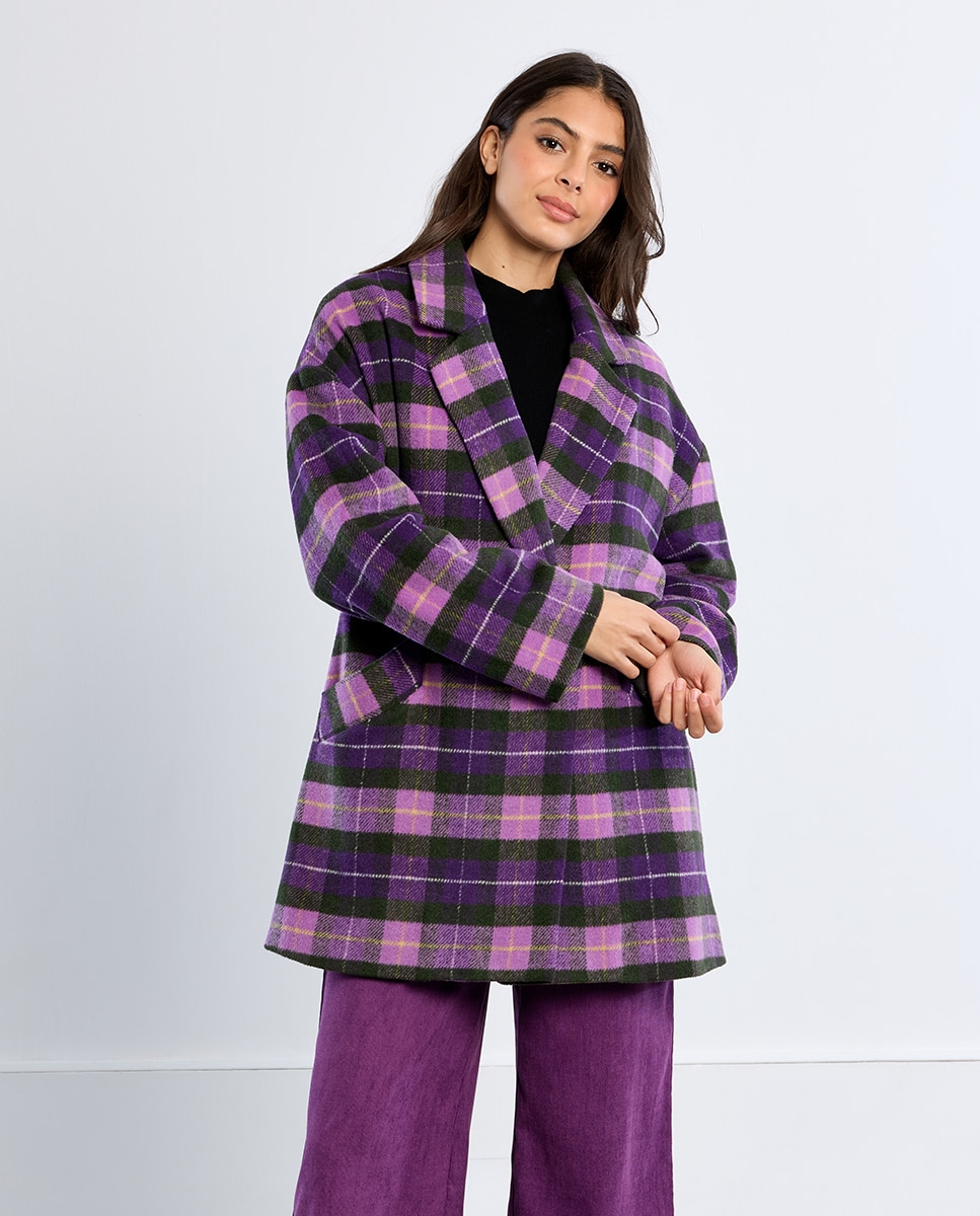 Abrigo de mujer con estampado y doble botonadura - Lili Sidonio - Violeta Violeta-3
