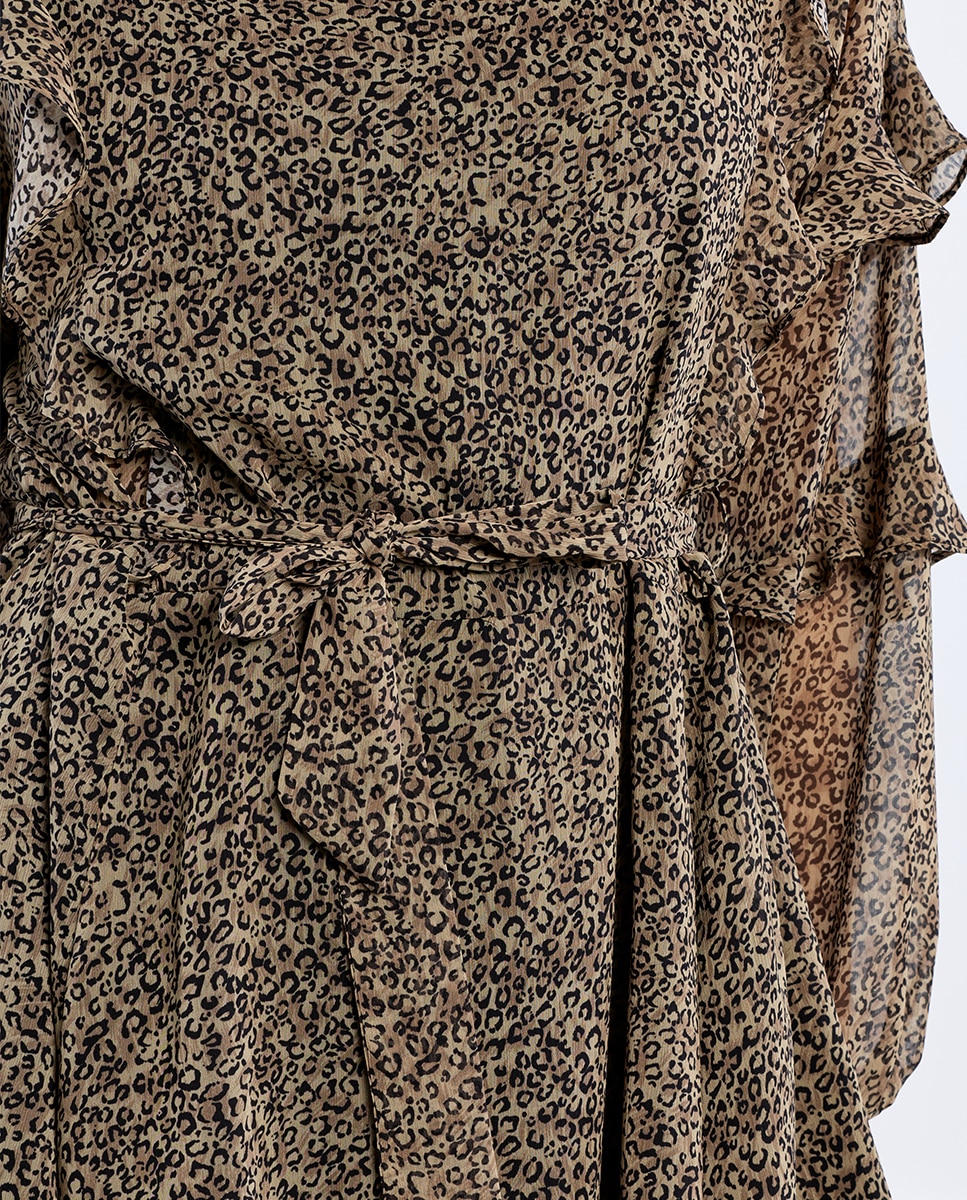 Vestido corto de manga larga con estampado - Lili Sidonio - Verde Verde-5