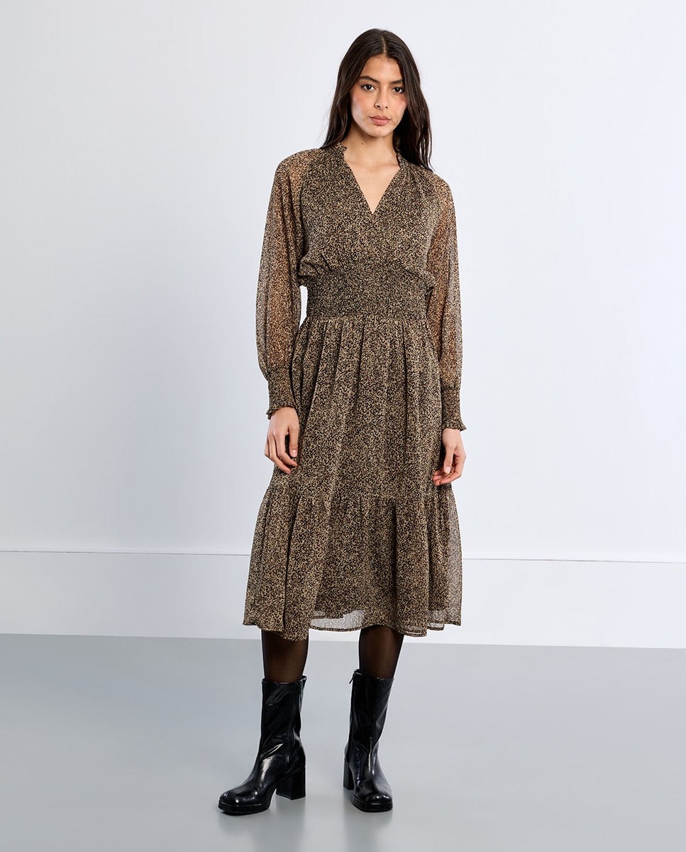 Vestido largo con estampado y volantes - Lili Sidonio - Verde Verde-2