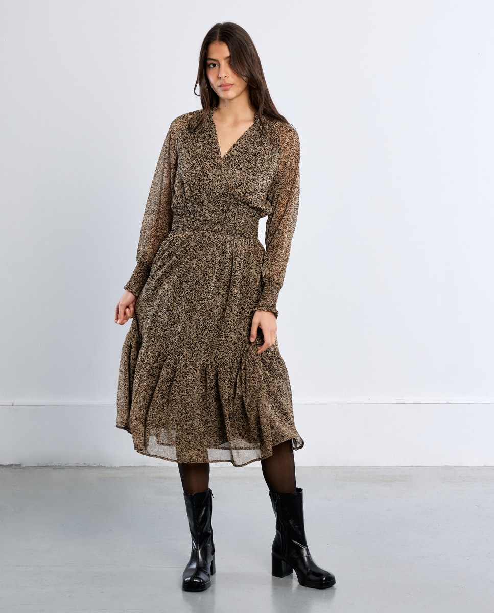 Vestido largo con estampado y volantes - Lili Sidonio - Verde Verde-3